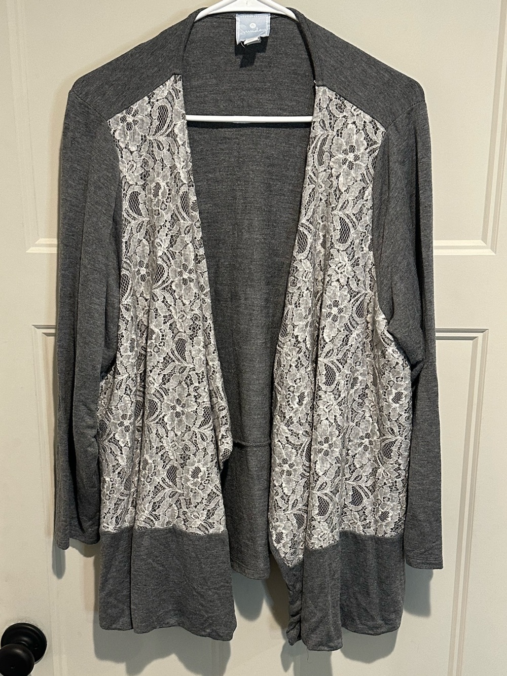 Sunday Lightweight Gray Lace Open Front Women's Cardigan - 1x